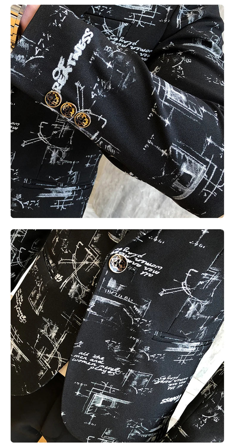 Blazer fino estampado versão coreana masculina, festa de casamento formal, jaqu