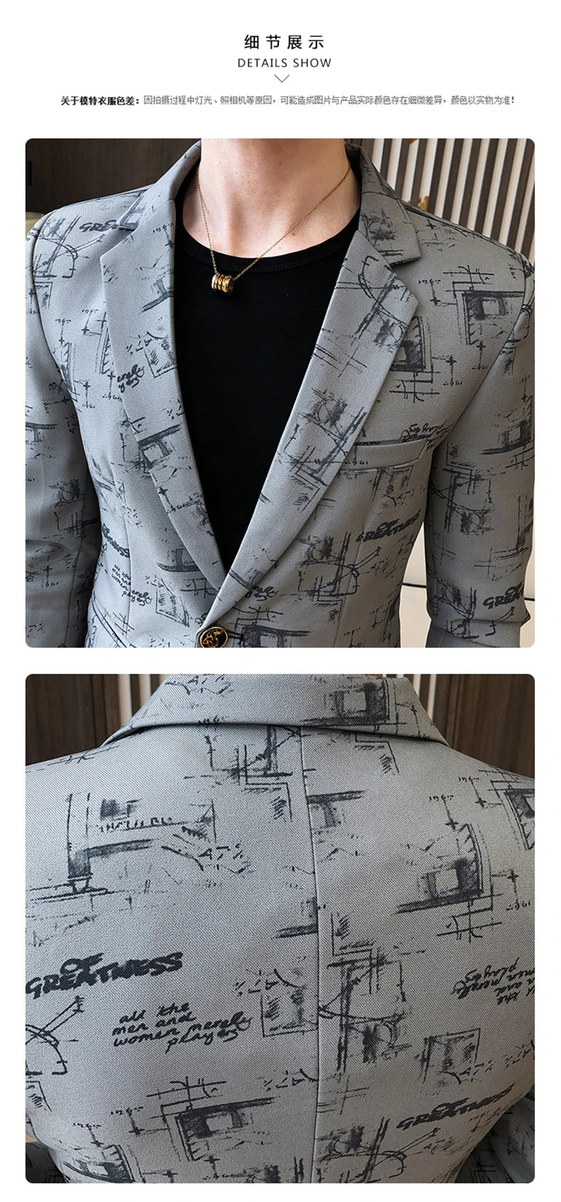 Blazer fino estampado versão coreana masculina, festa de casamento formal, jaqu