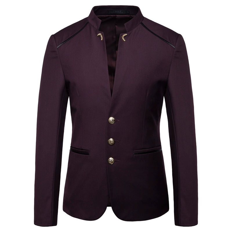 Casaco de blazer decorativo de botão masculino, jaqueta monocromática, slim fi