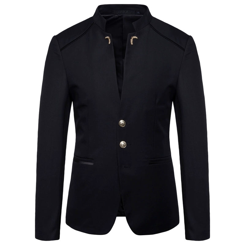 Casaco de blazer decorativo de botão masculino, jaqueta monocromática, slim fi