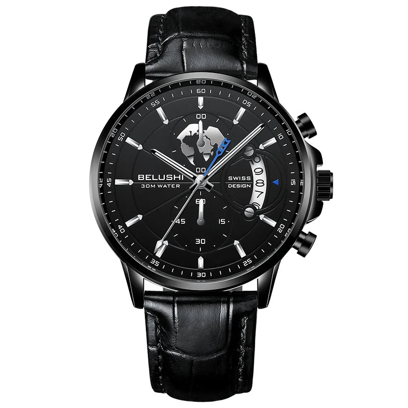 BELUSHI-Relógios de pulso quartzo impermeável masculino, cronômetro luminoso,