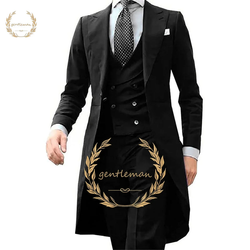 Casaco casual longo e fino masculino, terno de negócios personalizado, smoking