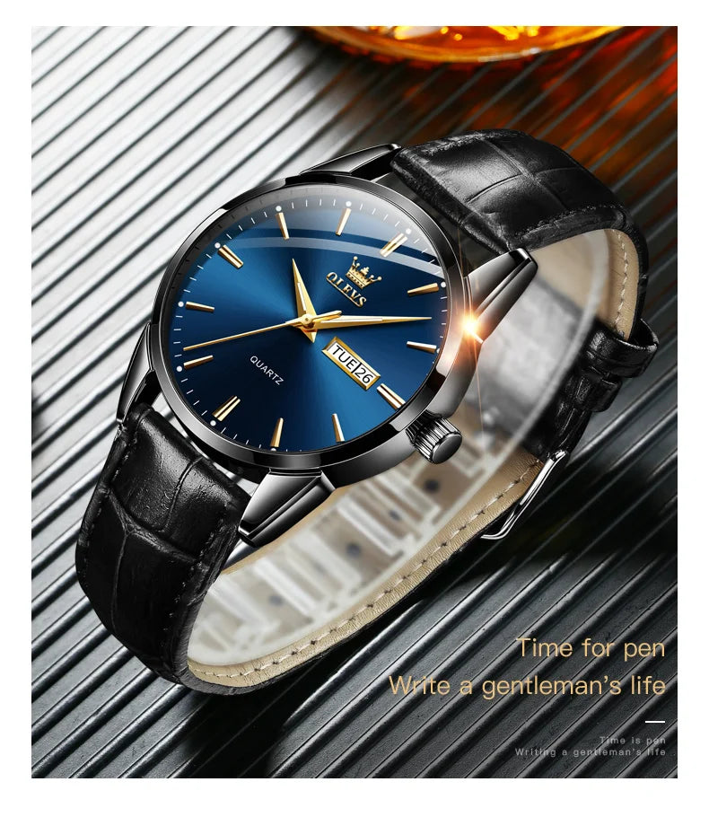 OLEVS-Relógio de pulso de quartzo impermeável clássico masculino, pulseira de