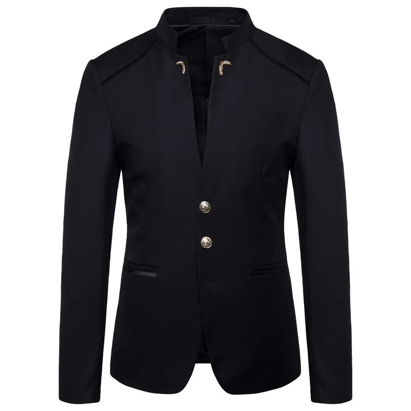 Casaco de blazer decorativo de botão masculino, jaqueta monocromática, slim fi