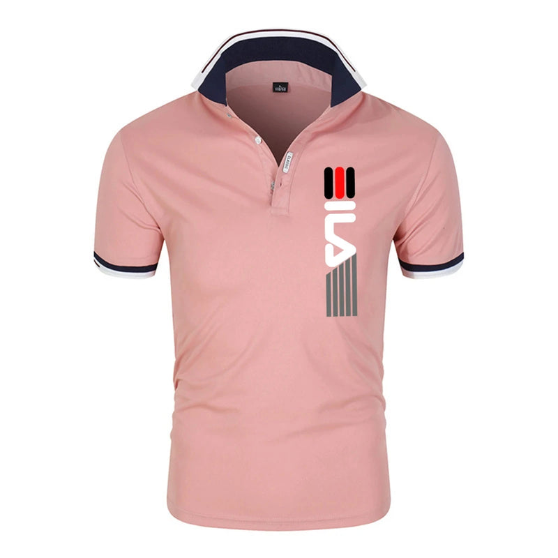 Camisa polo justa de manga curta masculina, lapela, antipillin, estampada, moda