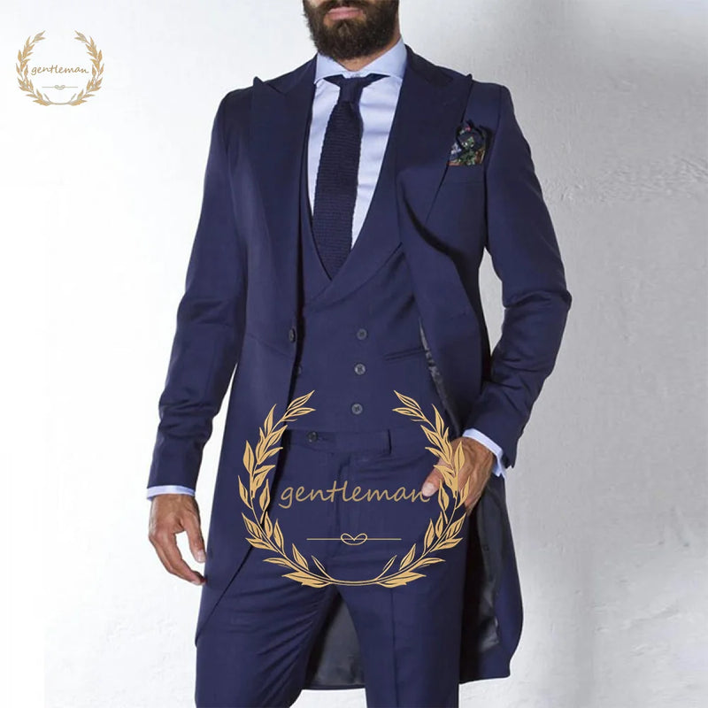Casaco casual longo e fino masculino, terno de negócios personalizado, smoking