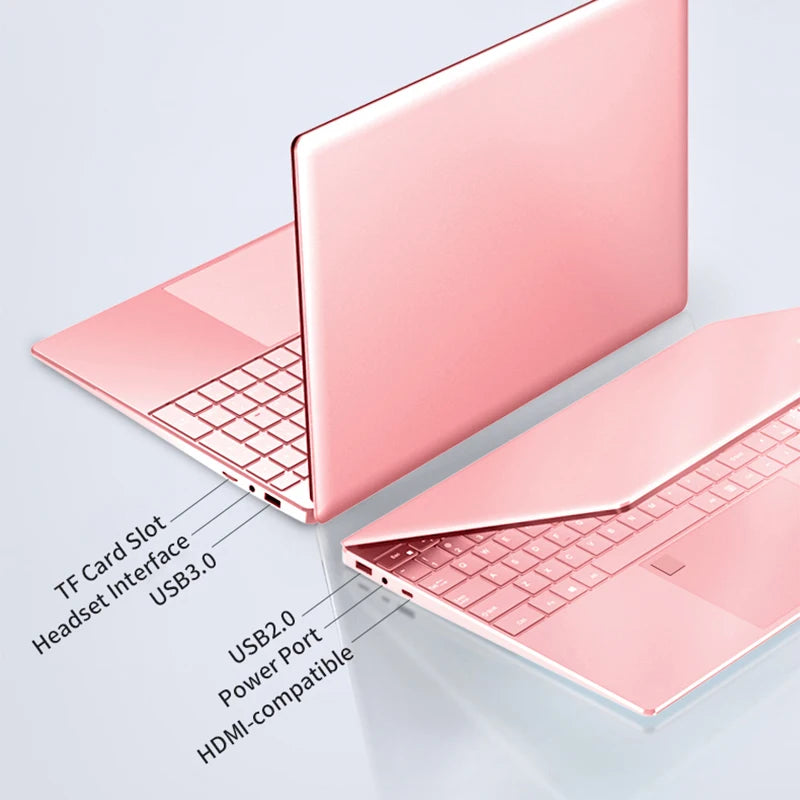 Laptop rosa com o Windows 10, Notebook Gaming, Intel Celeron J4125, 12 GB de RAM