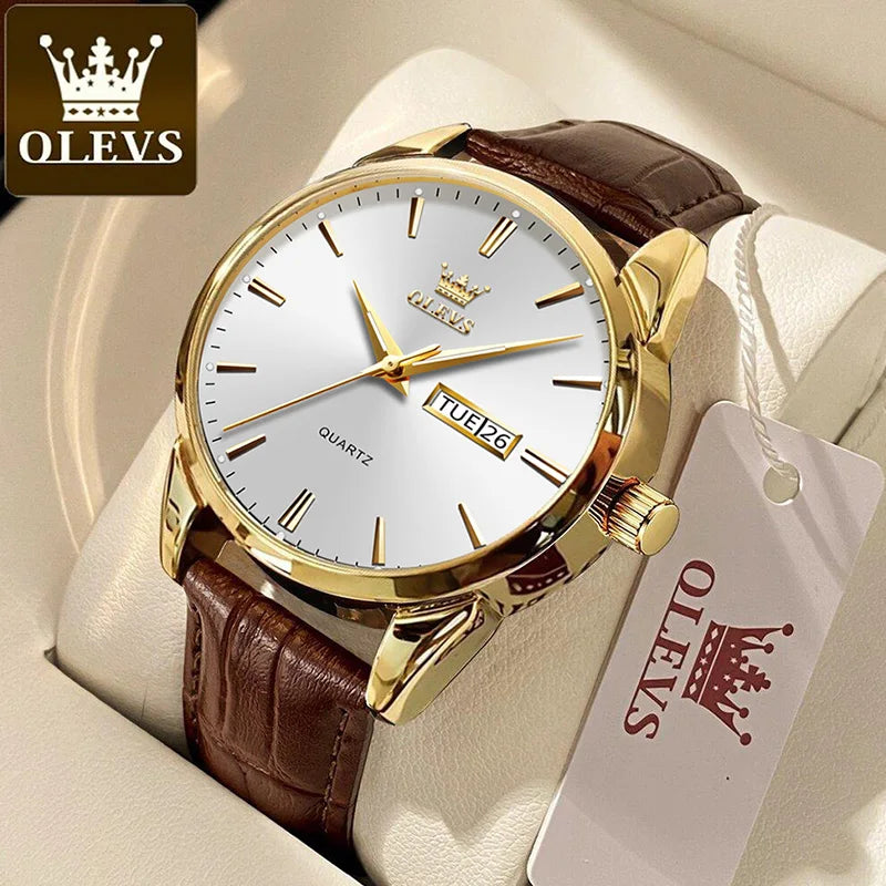 OLEVS-Relógio de pulso de quartzo impermeável clássico masculino, pulseira de