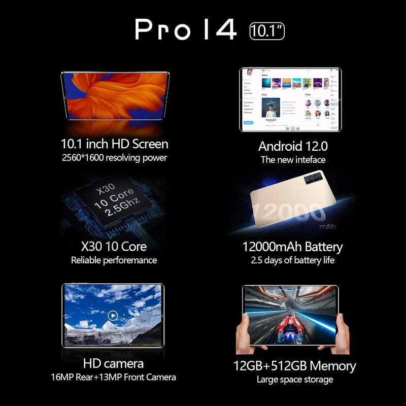 Original Mi Tablet PC, Pro 14, Android 12, 16GB, 1TB, Dual SIM, 10 Core, WPS, GP