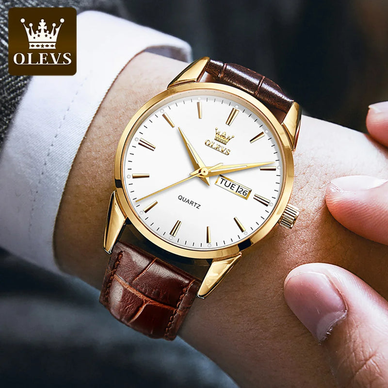 OLEVS-Relógio de pulso de quartzo impermeável clássico masculino, pulseira de