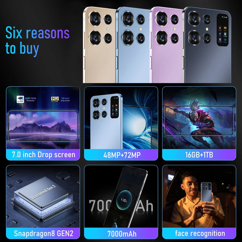 Smart Phone S24 Ultra 5G Android, HD, Tela Cheia, Face ID, 16GB + 1TB, Telemóve
