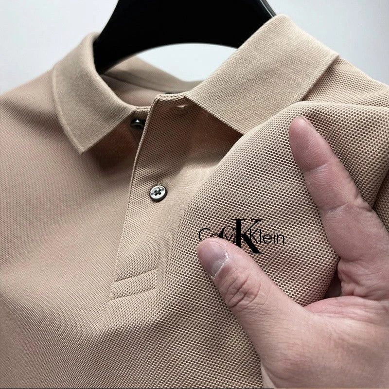 Novo polo masculino de verão, cor sólida, manga curta, camisa polo casual de r