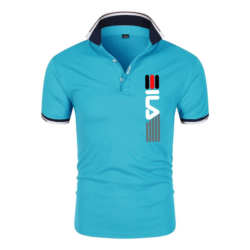Camisa polo justa de manga curta masculina, lapela, antipillin, estampada, moda