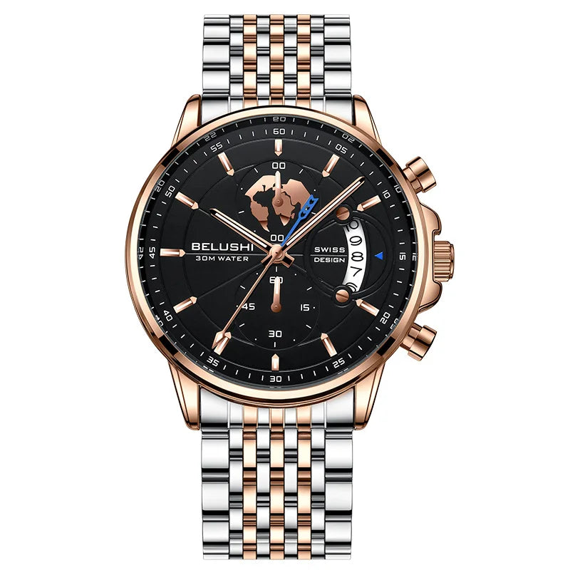 BELUSHI-Relógios de pulso quartzo impermeável masculino, cronômetro luminoso,