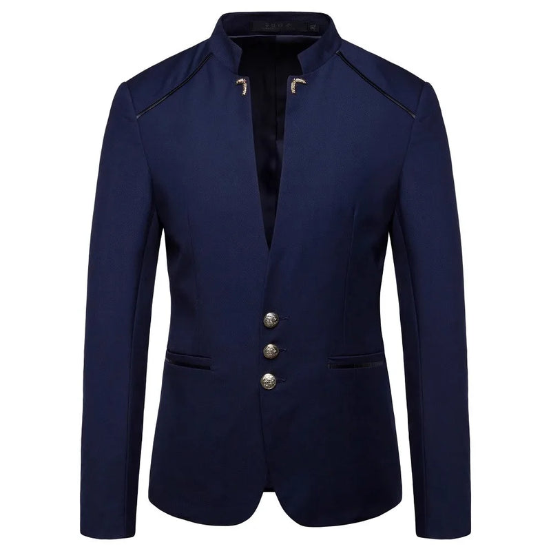 Casaco de blazer decorativo de botão masculino, jaqueta monocromática, slim fi