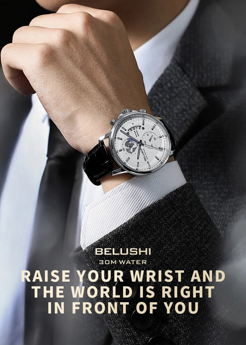 BELUSHI-Relógios de pulso quartzo impermeável masculino, cronômetro luminoso,