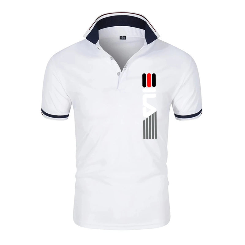 Camisa polo justa de manga curta masculina, lapela, antipillin, estampada, moda