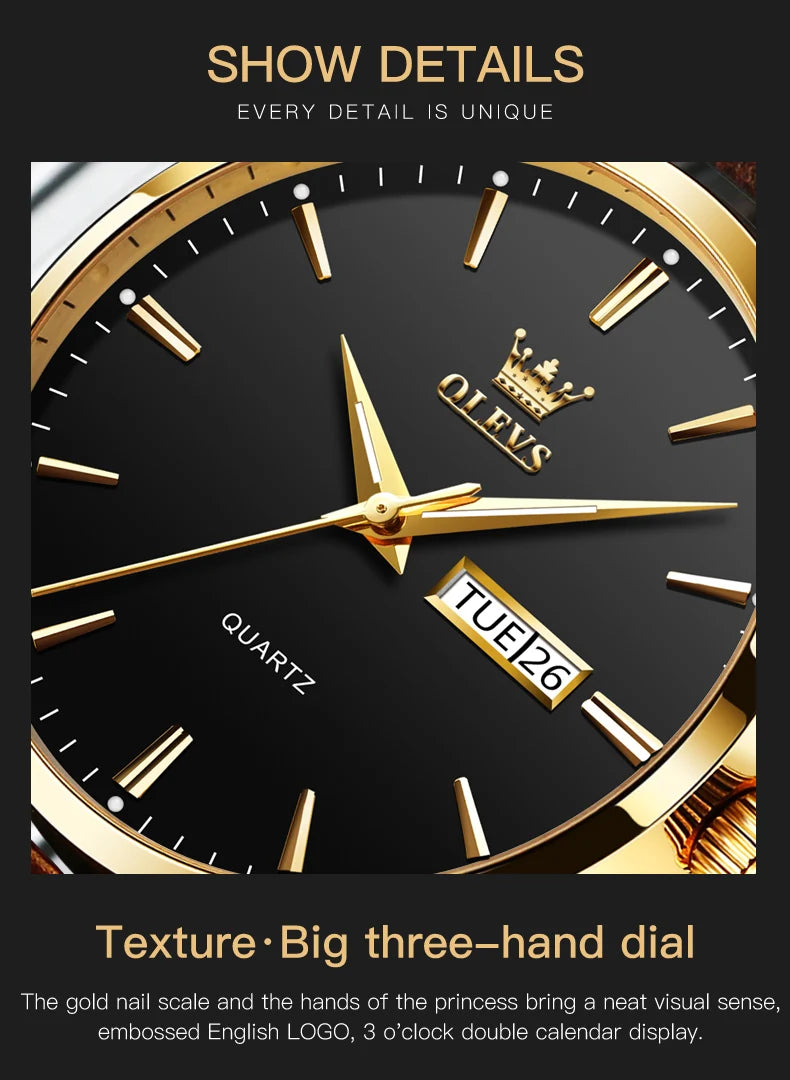 OLEVS-Relógio de pulso de quartzo impermeável clássico masculino, pulseira de