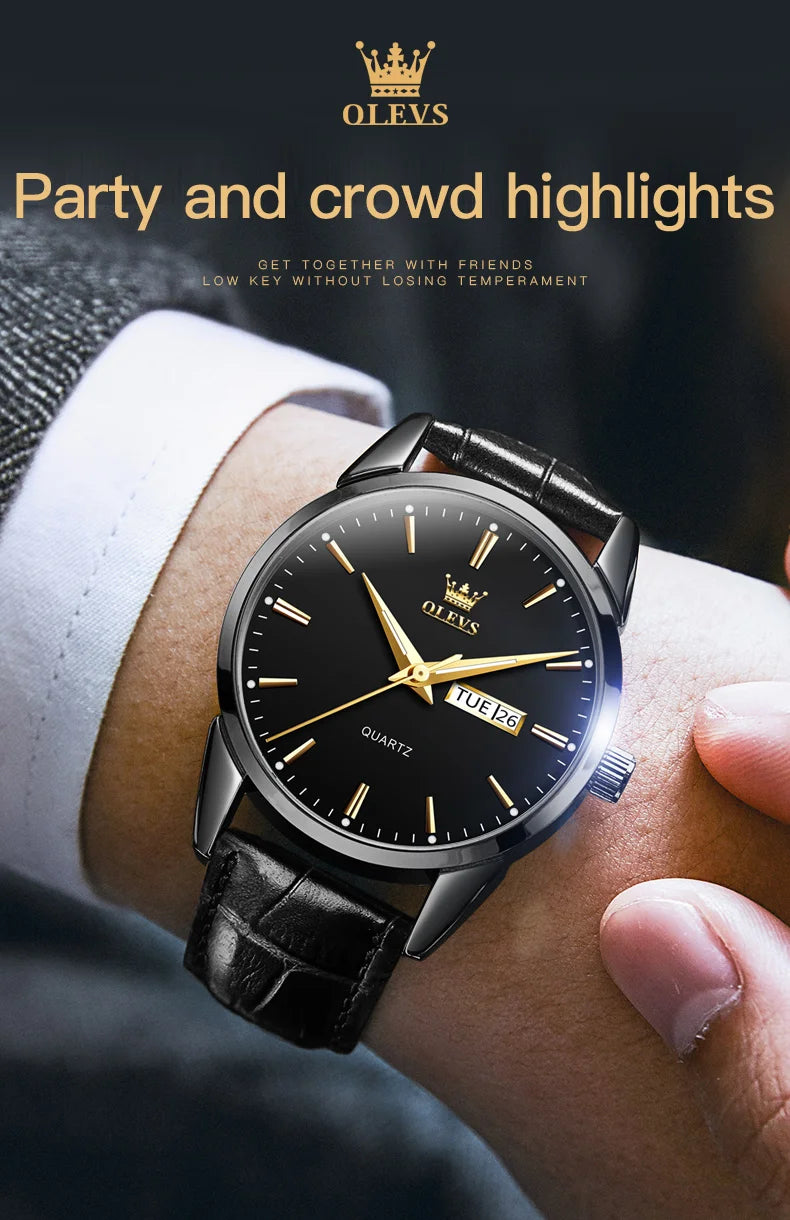 OLEVS-Relógio de pulso de quartzo impermeável clássico masculino, pulseira de