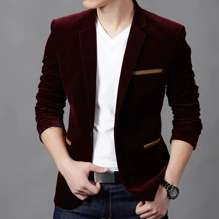 Jaqueta casual de veludo fino masculino, blazers de marca masculina, roupas da m