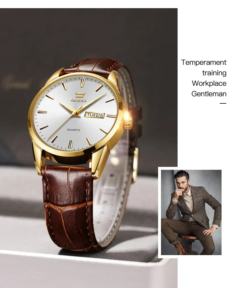 OLEVS-Relógio de pulso de quartzo impermeável clássico masculino, pulseira de