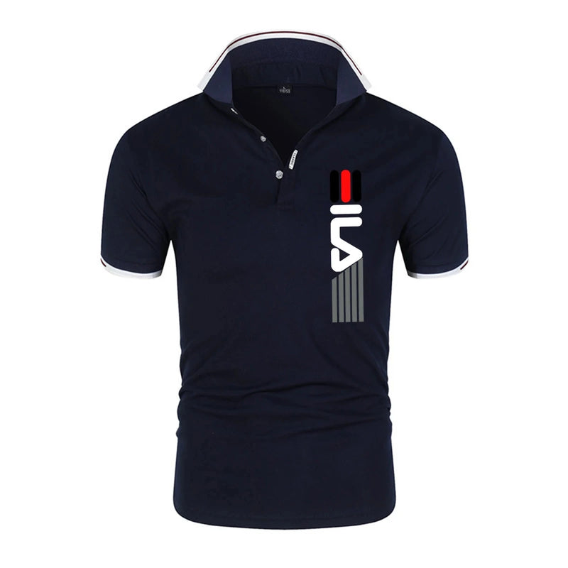 Camisa polo justa de manga curta masculina, lapela, antipillin, estampada, moda
