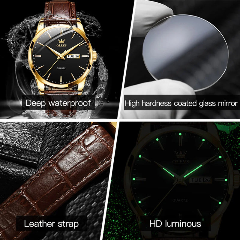 OLEVS-Relógio de pulso de quartzo impermeável clássico masculino, pulseira de