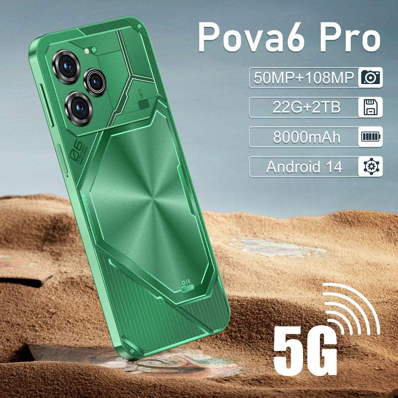 Smartphone Pova 6 Pro original Android 14, Telefone Desbloqueado, Celular, 5G HD