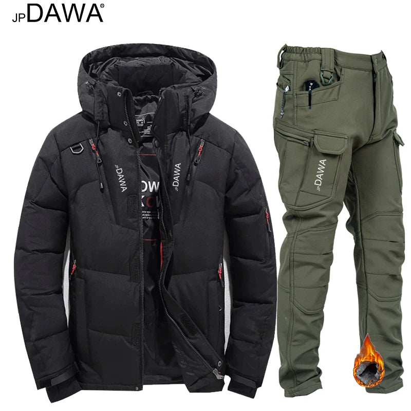 JP DAWA jaqueta de inverno masculina com capuz de penas de ganso terno de pesca
