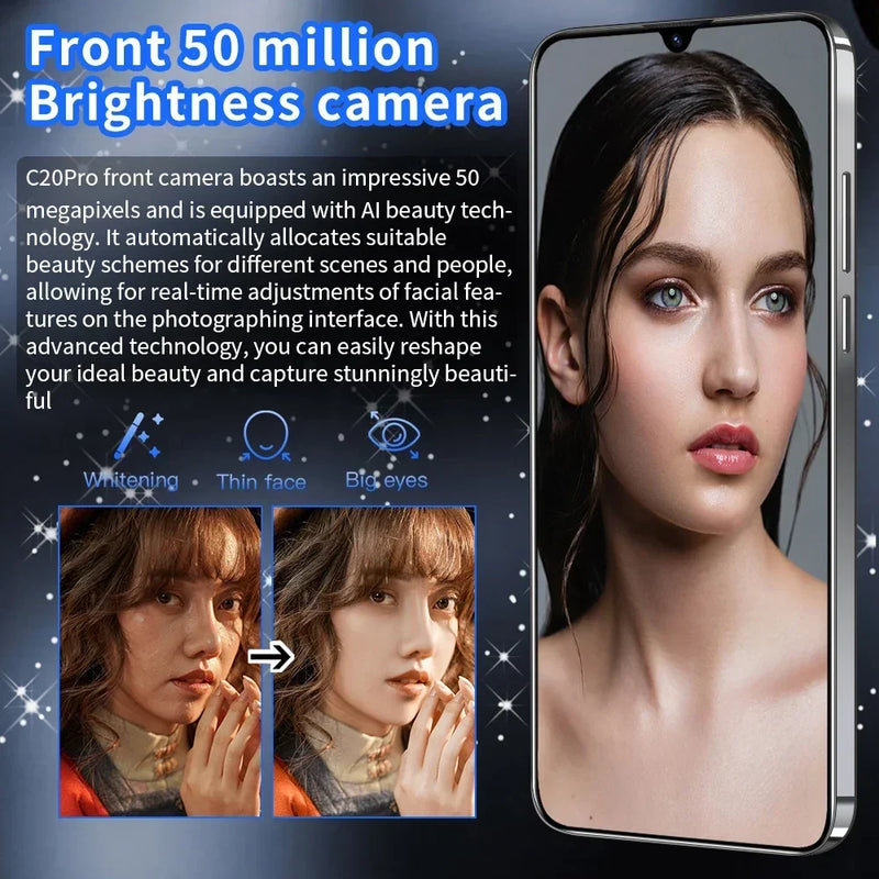 Novo smartphone c20 pro 6.8 &#39;&#39;hd + android 13 16gb + 1tb 8000mah ediçã