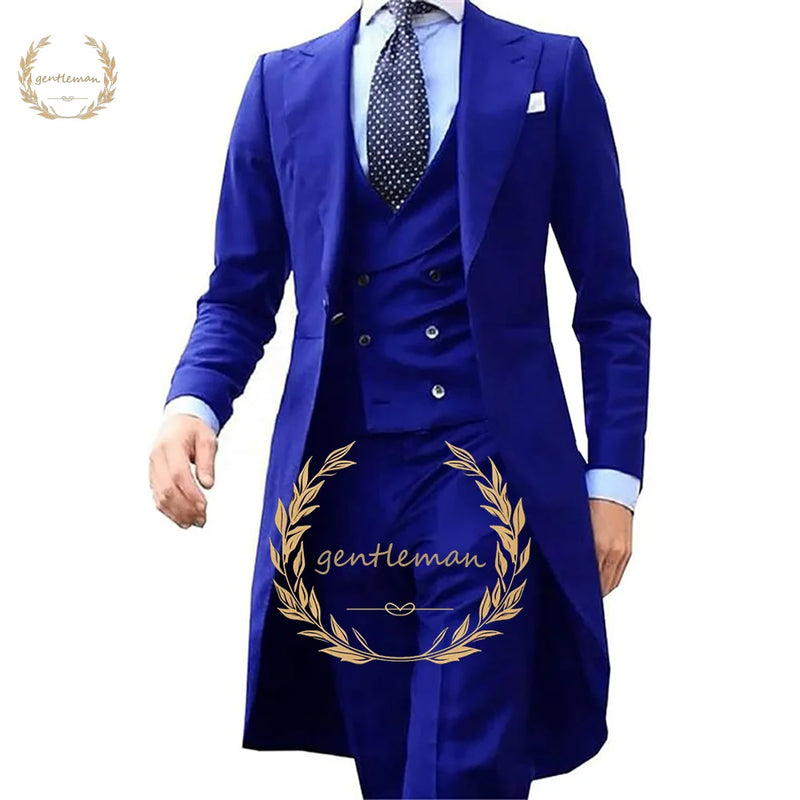 Casaco casual longo e fino masculino, terno de negócios personalizado, smoking