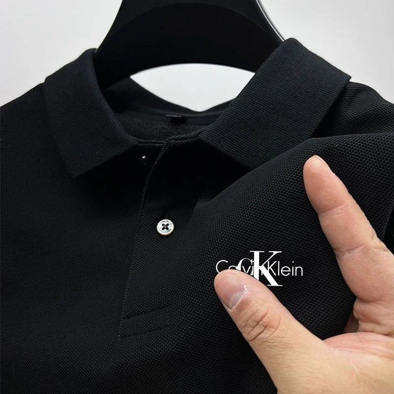 Novo polo masculino de verão, cor sólida, manga curta, camisa polo casual de r