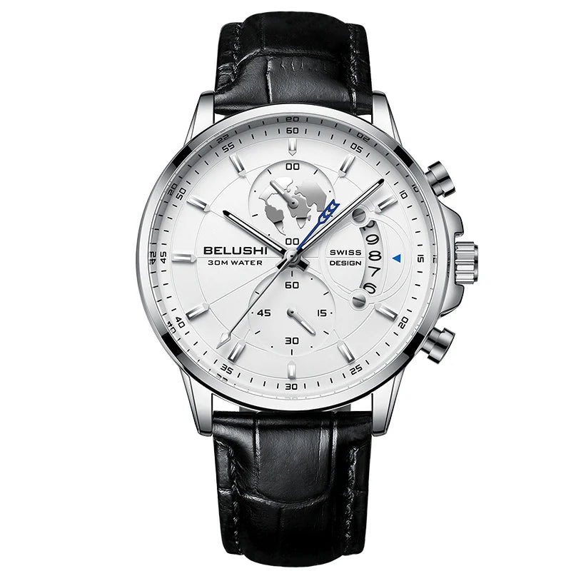 BELUSHI-Relógios de pulso quartzo impermeável masculino, cronômetro luminoso,