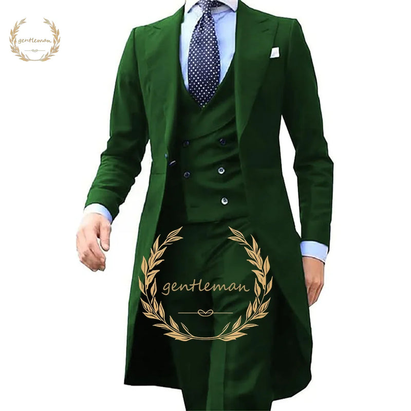 Casaco casual longo e fino masculino, terno de negócios personalizado, smoking