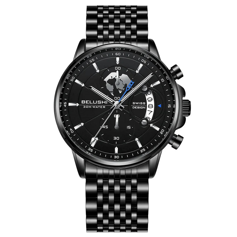 BELUSHI-Relógios de pulso quartzo impermeável masculino, cronômetro luminoso,