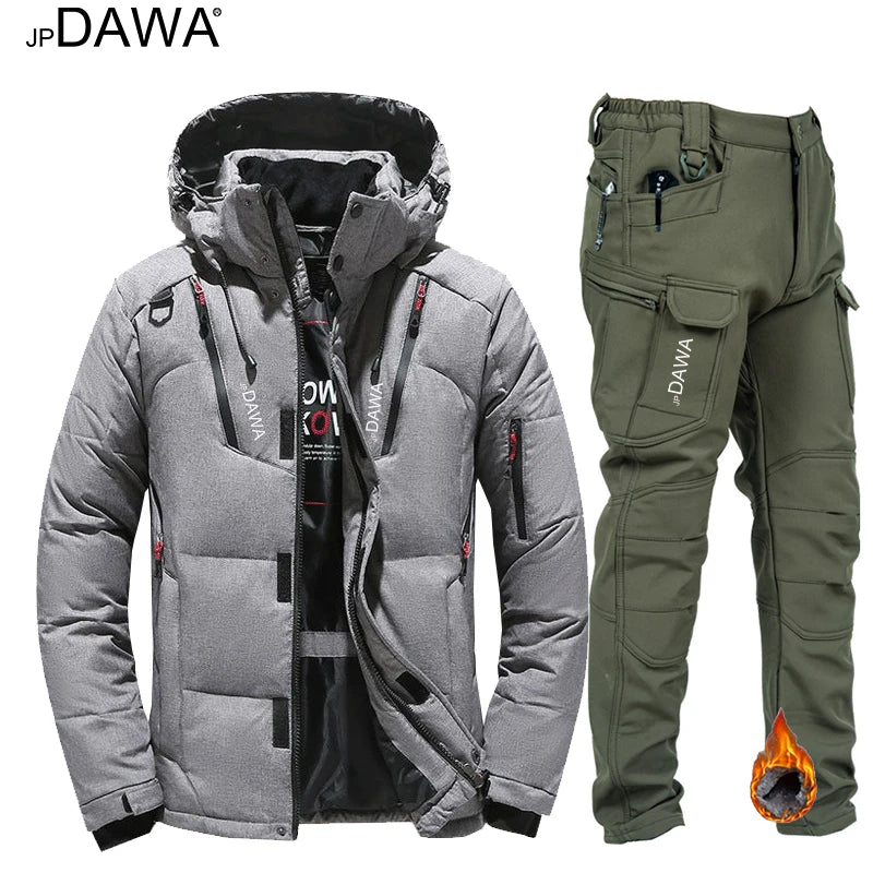 JP DAWA jaqueta de inverno masculina com capuz de penas de ganso terno de pesca