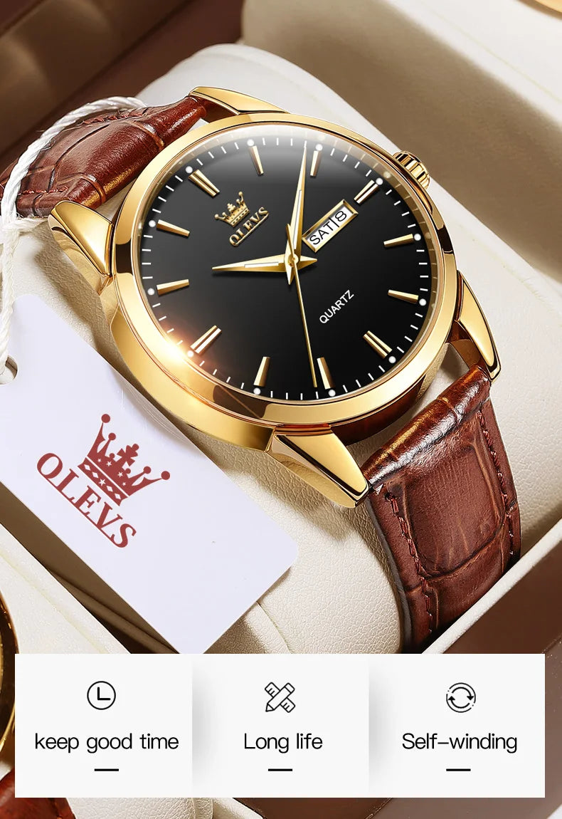 OLEVS-Relógio de pulso de quartzo impermeável clássico masculino, pulseira de