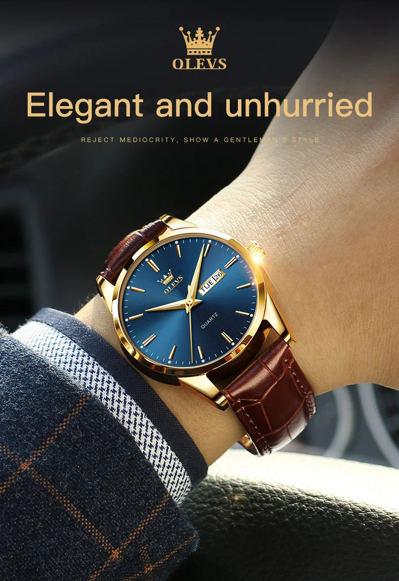 OLEVS-Relógio de pulso de quartzo impermeável clássico masculino, pulseira de