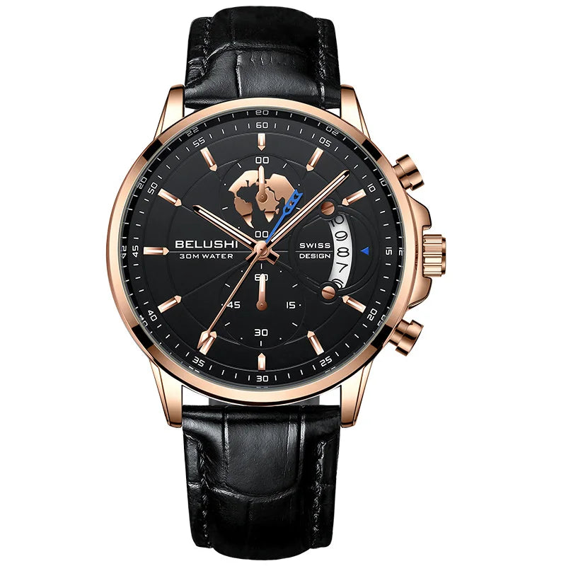 BELUSHI-Relógios de pulso quartzo impermeável masculino, cronômetro luminoso,