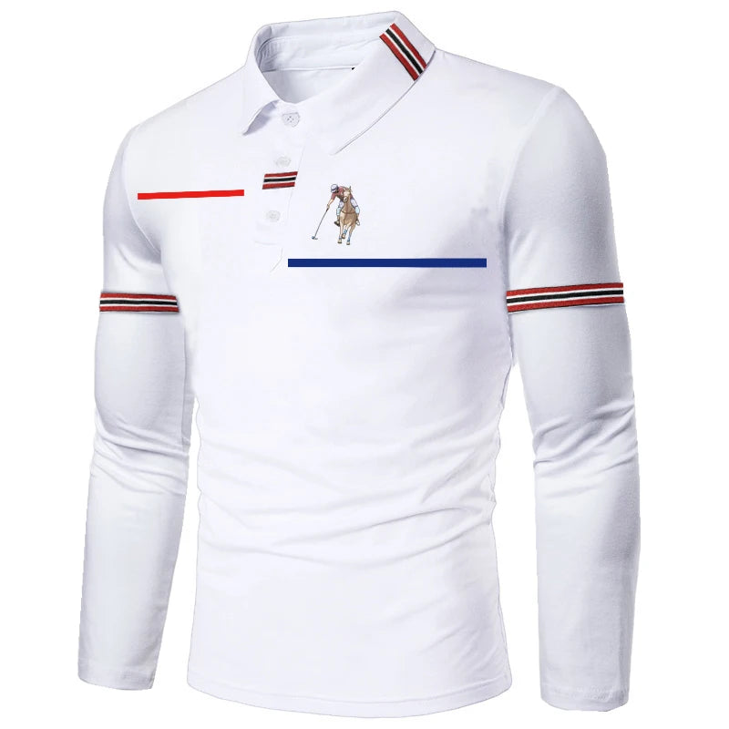HDDHDHH-Camisa polo de manga comprida com lapela fina, camisa esportiva casual,