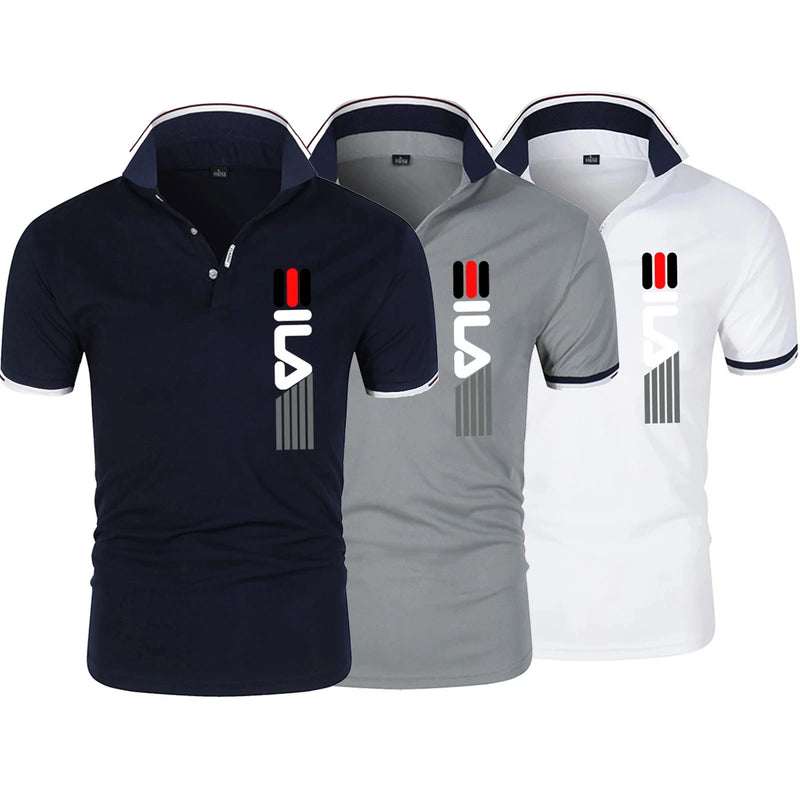 Camisa polo justa de manga curta masculina, lapela, antipillin, estampada, moda