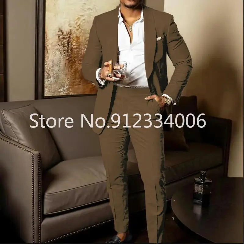 Terno de casamento marrom slim fit masculino, snoking para noivo, ternos masculi