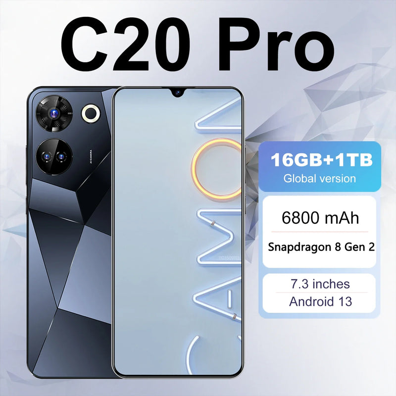 Novo smartphone c20 pro 6.8 &#39;&#39;hd + android 13 16gb + 1tb 8000mah ediçã