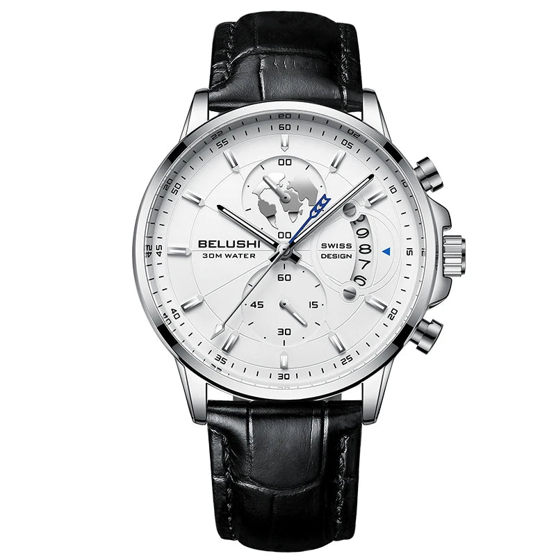 BELUSHI-Relógios de pulso quartzo impermeável masculino, cronômetro luminoso,