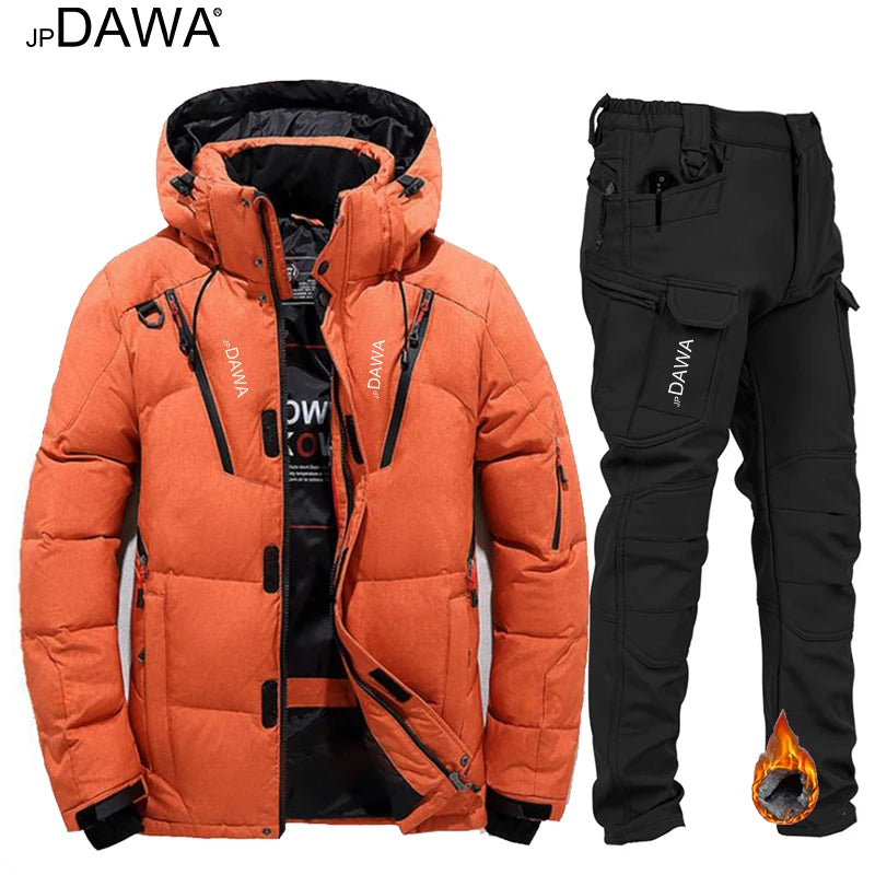 JP DAWA jaqueta de inverno masculina com capuz de penas de ganso terno de pesca