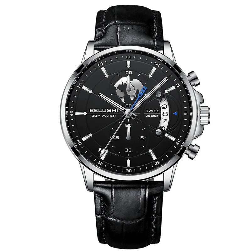 BELUSHI-Relógios de pulso quartzo impermeável masculino, cronômetro luminoso,