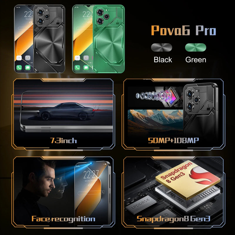 Smartphone Pova 6 Pro original Android 14, Telefone Desbloqueado, Celular, 5G HD
