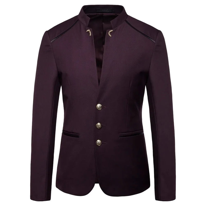 Casaco de blazer decorativo de botão masculino, jaqueta monocromática, slim fi