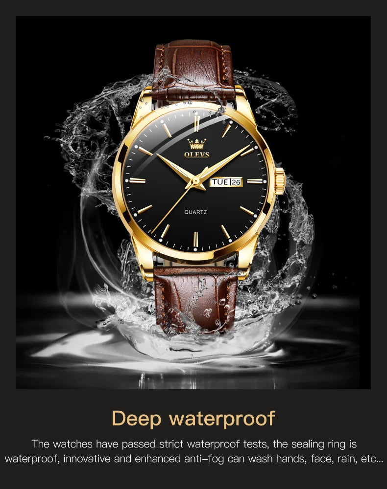 OLEVS-Relógio de pulso de quartzo impermeável clássico masculino, pulseira de