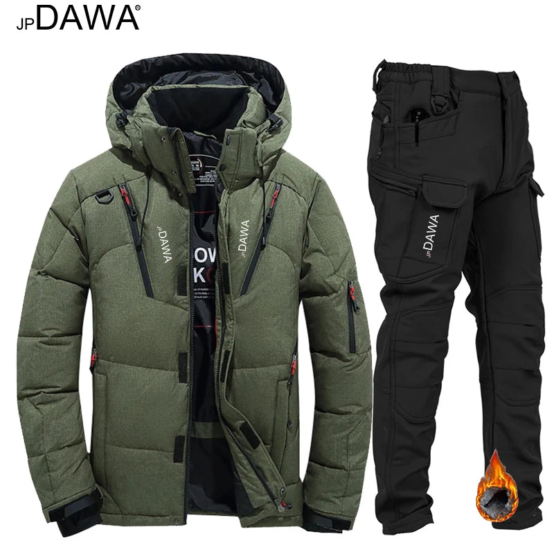 JP DAWA jaqueta de inverno masculina com capuz de penas de ganso terno de pesca